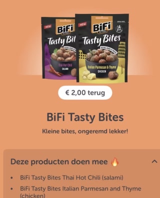 €2 cashback op BiFi Tasty Bites bij Tikkie