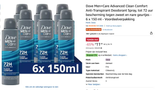 6x Dove Deodorant Men+ Care Cool Fresh 150 ml voor €11,50 bij Amazon