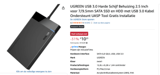 UGREEN USB 3.0 Harde Schijf Behuizing 2.5 Inch voor €10,29 bij Amazon