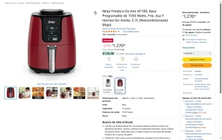 Ninja AF100 1550W 3.7L por $1,270 | Amazon