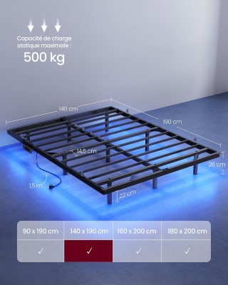 VASAGLE Lit Flottant 140 x 190 cm pour 67,19€ chez Amazon