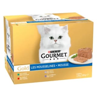 96 x 85 g Gourmet Gold (plus 24 x 85 g mousse gratis) voor €42,99 bij Zooplus