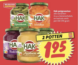 2 Potten Hakgroenten voor €1,95 bij Vomar