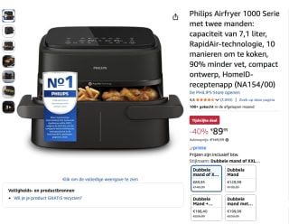 Philips Airfryer 1000 Serie met twee manden voor 89,95 euro