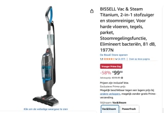 BISSELL Vac & Steam Stoomreiniger en Stofzuiger voor €99,98 bij Amazon