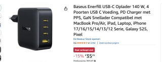 Baseus EnerFill FH11 GaN 140W Wall Charger voor €35,25 bij Amazon