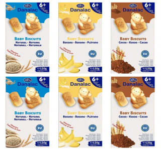 DANALAC Galletas de bebé de 2 plátano, 2 cacao, 2 Llanura natural total 120gr a 5.36€