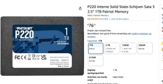 Patriot Memory P220 1TB 2.5" SATA III voor €76,51 bij Amazon
