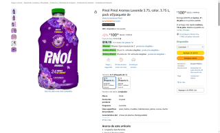Limpiador Desinfectante Pinol Lavanda 3.75L por $67 | Amazon