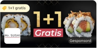 1+1 gratis op sushi