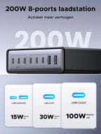 UGREEN 200W 8-Poorts GaN Desktop Snellader voor €53,16 bij UGREEN