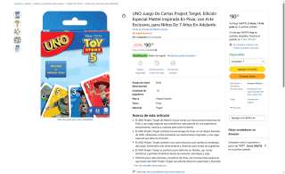 UNO Juego de Cartas Project Target por $90 | Oferta Amazon