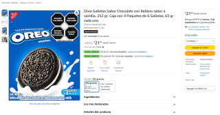 Oreo Galletas sabor chocolate 252g por $21 en Amazon