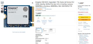 Kingston SSD 2230 1TB por $1,689 | Oferta Amazon