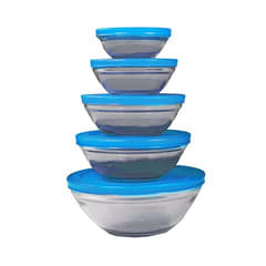 Jocca 4497A Set de Cuenco de Cristal con Tapa antigoteo, Color Azul, Pack de 5