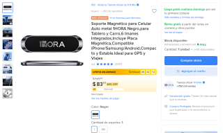 Soporte Magnético para Celular Auto Metal 1hora por $84 en Mercado Libre