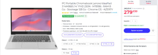 PC Portable Chromebook Lenovo IdeaPad 3 14M868 à 279,99€