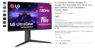 Monitor Gaming LG 27GS65F-B, 27", Pantalla IPS, (1920x1080), 16:9, 180 Hz, 1ms Black Stabilizer por 149,99€