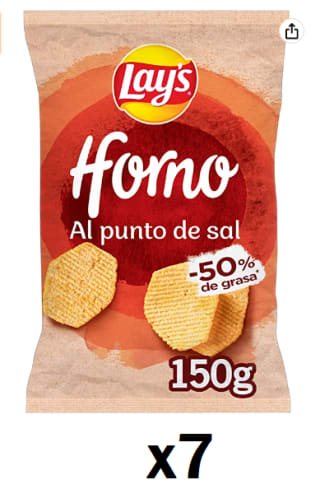 7 Bolsas de Lay'S Al Horno Patata Horneada con Sal, 150g por 10.96€