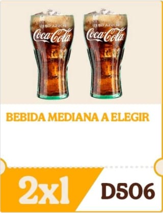 oferta Bebida mediana 2X1 solo en burguer king