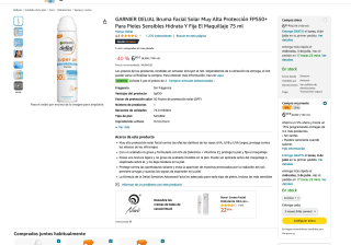 3 GARNIER DELIAL Bruma Facial Solar Muy Alta Protección FPS50+ Pieles Sensibles Hidrata y Fija El Maquillaje 75 ml por 11,82€