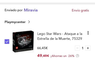 LEGO 75329 Star Wars Diorama: Ataque a la Estrella de la Muerte por 49,45€.