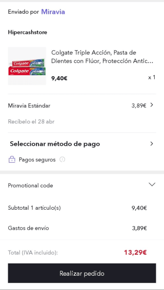 Pack de 6×75ml Colgate Triple Acción, Pasta de Dientes con Flúor, Protección Anticaries por 7,31€.