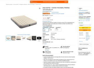 Intex 64102 - Colchón Hinchable, Medidas 137x191x25 cm por 12,69€