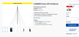 LIVARNO home LED-lichtboom 200 LEDs voor €5,99 in de Lidl webshop
