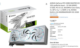 Gigabyte AORUS GeForce RTX 5090 MASTER ICE 32G videokaart voor €3.087,25 bij Amazon
