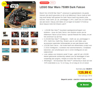 LEGO Star Wars Dark Falcon (75389) voor €125,99 bij Proshop