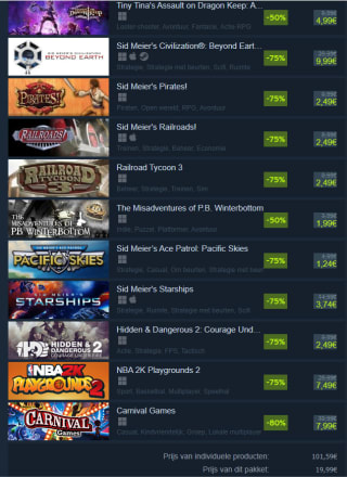 Bundel met 20 games voor €19,99 via Steam