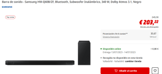 Barra de sonido Samsung HW-Q60B/ZF por 203,22€