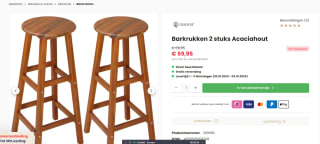 Set van 2 stuks Casaria Acaciahout Barkrukken - voor €59,95 bij DeubaXXL