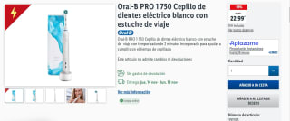 Oral-B PRO 1 750 Cepillo de dientes eléctrico blanco con estuche de  viaje por 20,46€