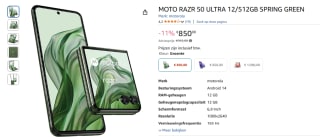 Motorola Razr 50 Ultra 12GB/512GB voor €850 bij Amazon