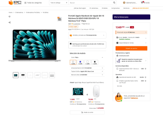 Portátil Apple Macbook Air Apple M4 10 Núcleos 24GB 512GB SSD GPU 10 Núcleos 13.6" Plata + Configuración por solo 1.349€