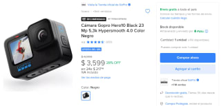 Gopro Hero10 Black 23 MP 5,3k Hypersmooth 4.0 por $3,599 en Mercado Libre