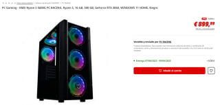 Ordenador Gaming - AMD Ryzen 5 5600G PC RACING, Ryzen 5, 16 GB, 500 GB, GeForce RTX 3060, WINDOWS 11 HOME por 899€