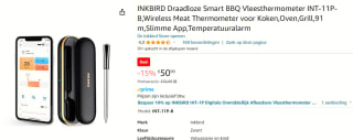 INKBIRD Draadloze Smart BBQ Vleesthermometer INT-11P-B voor €50,99 bij Amazon