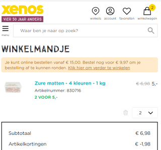 Xenos - 2 kilo zure matten of sticks voor €5,-