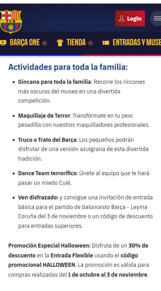 30% descuento entradas para Halloween en el museo fc Barcelona y entrada básica gratis para Barça/ Leyma Coruña