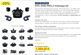 HTC Vive Pro 2 Full Kit voor €1069 bij Proshop