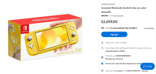Nintendo Switch Lite Amarillo por $2,499 en Walmart con cupón
