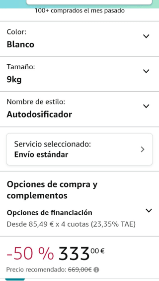 Samsung Lavadora Serie 5, 9kg, A+++, Carga Frontal, Color Blanco por 333€.