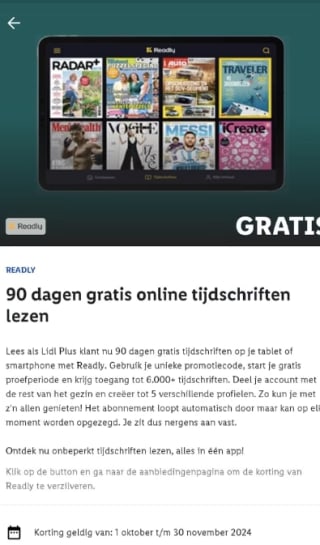 90 dagen Readly gratis via de Lidl app