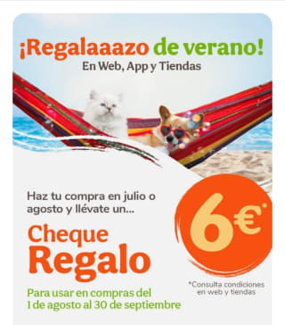 Llévate 6€en cheque regalo en Tiendanimal.