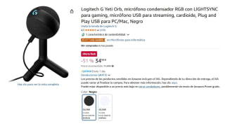 Logitech G Yeti Orb, micrófono condensador RGB con LIGHTSYNC porLogitech G Yeti Orb, micrófono condensador RGB con LIGHTSYNC por 34,89€