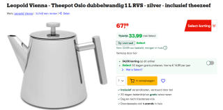 Leopold Vienna Theepot Oslo dubbelwandig 1 L RVS voor €33,99 met Bol Select