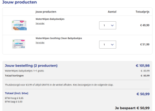1+1 gratis op WaterWipes babydoekjes bij Trekpleister